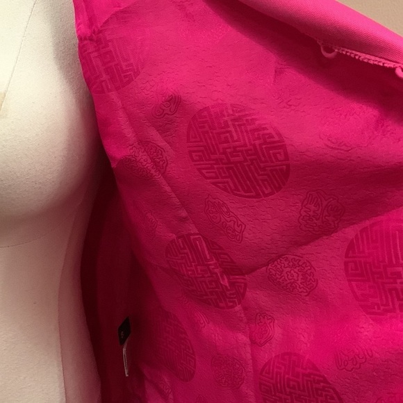 Oriental Mulberry Silk Pink Peacock Embroidered Jacket w Pearl Buttons size S - Picture 10 of 16